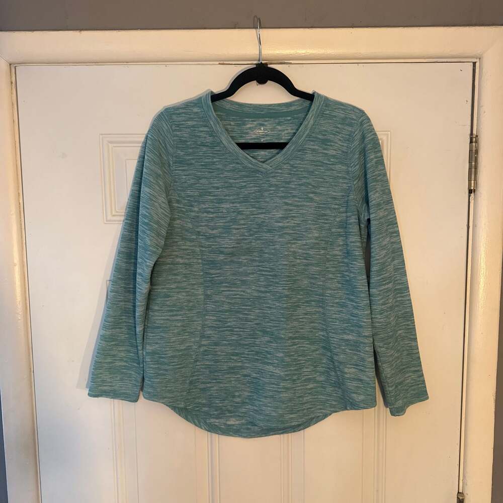 St. John's Bay Women's V-Neck Long Sleeve Polar Fleece Pullover Space Dye Teal